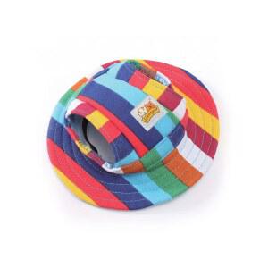 레콩펫 프린세스 반려동물 모자 반려견 캡 모자, 목줄 조절 가능한 편안한 귀 구멍이 있는 야외 자외선 차단제(S, 스트라이프)