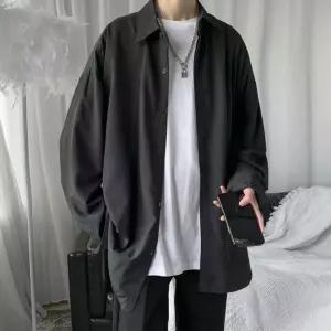 남성 깔끔 모던 무지 긴팔셔츠 포켓 남방 블랙 화이트 peO6+5OUl