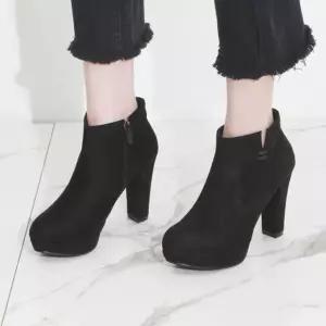 국내제작 스웨이드 가보시 옆트임 통굽 앵클 부츠힐Y