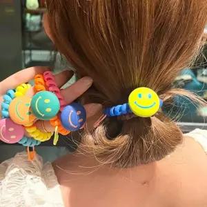 헤어 전화선 형광 고무줄 머리끈 자국안남는 신상품 스프링 프리미엄 머리 스마일 빅