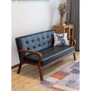 카페소파 가죽 버튼 틱 쇼파 단추소파 사무실 원목 매장 브라운 프레임-블랙 3인용