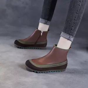 여자 빈티지 가을 가죽 신발 레더 소프트 워커힐 플랫워커 뉴에라 스타일 부츠 수제 리얼 앵클부츠 M스포3