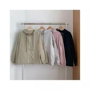 옷자락 여성 배색 체크 후드 집업 바람막이 경량 점퍼