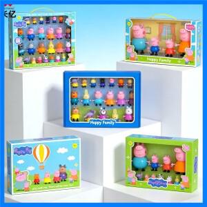 E-STRONG NEW 페파피그 놀이집용 인형 풀세트, 가족 4인 캐릭터 피규어 장난감 선물