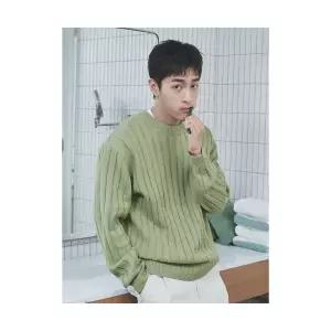 8SECONDS 와이드 골지 라운드 니트 라이트그린