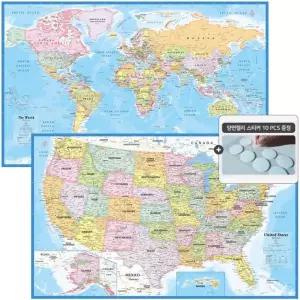 세계지도 미국지도 초소형 (영문판) 무광코팅 - 2팩세트 세계전도 USA지도 세계지도보기 102456