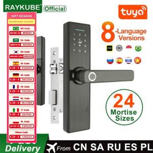 RAYKUBE-Wifi 전자 도어 잠금 장치, Tuya 앱 원격/생체 인식 지문/스마트 카드/암호/키 해제 FG5 Plus/ H4