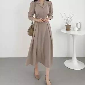 예쁜 간절기 긴팔 롱 원피스 카라 날씬해보이는 A라인 여성스러운 우아하고 하객 패션 긴팔원피스