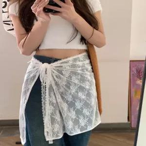 레이스 랩 스커트 청바지 레이어드 비치웨어 커버업 시스루 자수 롱 스커트 비캉스룩