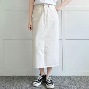 코튼 H라인 뒤트임 롱스커트