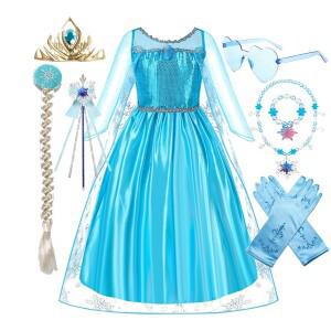 엘사 드레스 소녀 어린이 공주 코스프레 의상 스노우 퀸 스팽글 우아한 크리스마스 카니발 의류