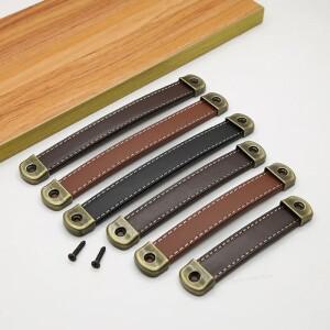 가죽 손잡이 간단한 캐비닛 북유럽 서랍 당김 욕실 하드웨어 가구 및 주방 브라운 레트로 96mm