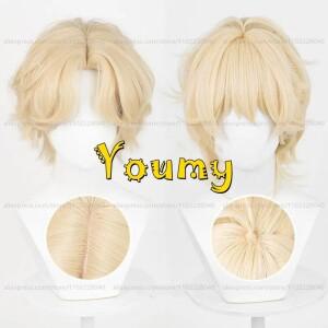 외계인 무대 루카 가발 남자 30cm 짧은 두피 우유 황금 코스프레 애니메이션 내열성 합성