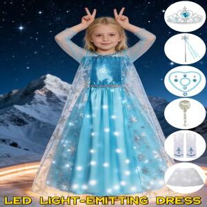 LED 소녀 스노우 퀸 어린이 의상 카니발 파티 프롬 가운 엘사 로브-플레이 의류 공주 생일 드레스