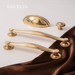 Santaya 황동 주방 캐비닛 당겨 PVD 밝은 골드 침실 드레싱 테이블 핸들 옷장 서랍 손잡이 고급 가구 하드