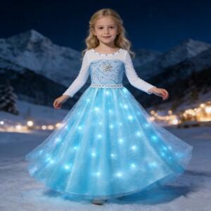 LED 소녀 스노우 키즈 퀸 코스튬 카니발 파티 프롬 가운 엘사 로브-플레이어 어린이 공주 드레스 생일