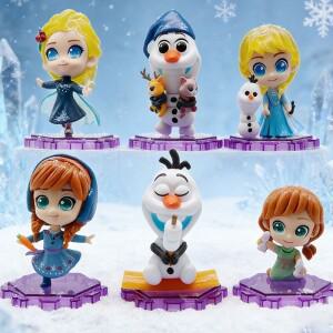 6개/세트 귀여운 만화 캐릭터 애니메이션 겨울왕국 엘사 안나 공주 올라프 PVC 액션 피규어 인형 모델 데스