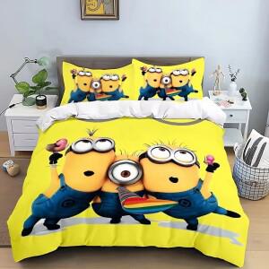 애니메이션 이불 커버 베개 M-Minions 침구 세트 성인 소년 소녀 침실 장식 어린이 선물 싱글 더블 대형 사