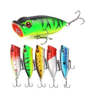 Topwater Popper 낚시 루어, 하드 인공 워블러, 플라스틱 태클, 2/0 # 후크 캐스트 스피닝, 6 색, 6.5cm, 1