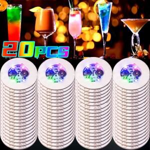 2-20PCS LED 빛나는 코스터 스티커 마시는 컵 패드 칵테일 와인 병 매트 분위기 발광 소품 웨딩 장식