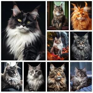 뉴메인 쿤 DIY 다이아몬드 페인팅 키트 대형 고양이 초상화 자수 모자이크 유화 손으로 만드는 선물 홈 데