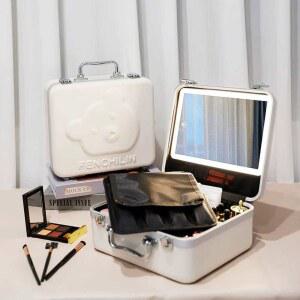 여행용 메이크업 박스 조명 라이트 하드케이스 led조명 대형 밝은핑크