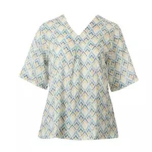폴리주름지 기하학나염 여자 홈웨어 반팔 상의 파자마 (VEVS118W)_CA