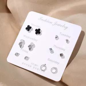 진주 보석 큐빅 하트 귀걸이 6개 세트 SvI7+2cvj