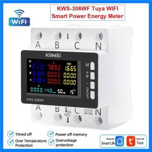 KWS-306WF 투야 WIFI 스마트 전력 에너지 미터 AC 85-290V 80A 3상 4선 가이드 레일 전류 전압 보호 릴레이