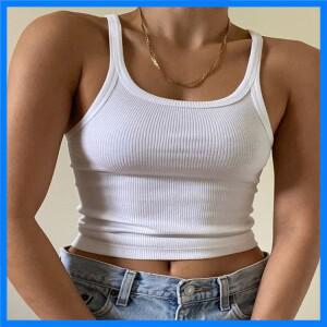 여성용 캐주얼 화이트 민소매 코튼 캐미탑, 골지 크롭탑 티, 기본 피트니스 캐미솔, 패션 여름 2023
