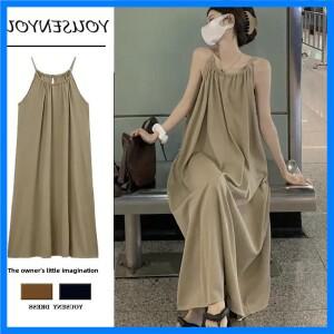 여성을위한 우아한 프랑스 스타일 홀터넥 넥 탱크 드레스 루즈 피트 슬리밍 롱 드레스 여름 2024 새로운 배