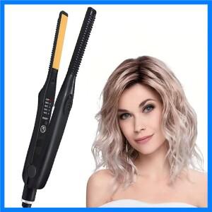 2 in 1 헤어 스트레이트너 & 컬러 소형 세라믹 헤어 크림퍼 단발 헤어 스트레이트닝 컬링 스타일링 도구