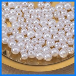 DIY 주얼리 제작용 ABS 모조 진주, 구멍이 있는 아크릴 진주, 흰색 베이지 스페이서 비즈, 바느질 공예, 4m