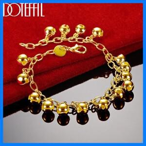 DOTEFFIL 18K 골드 925 스털링 실버 벨, 비즈 체인 팔찌, 여성용 웨딩 약혼 파티 쥬얼리