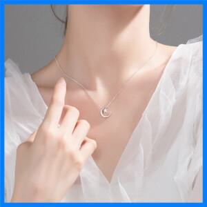 여성을위한 925 스털링 실버 스파클링 다이아몬드 스타 문 목걸이 펜던트 쇄골 체인 파인 쥬얼리 선물