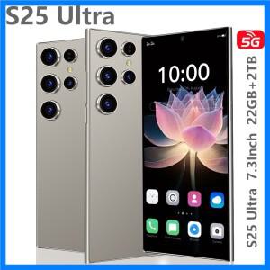 SMS 25 울트라 휴대 전화 용 화면 보호기 안드로이드 스마트 폰 7.3 ''HD 핸드폰 용 22GB + 2TB 휴대 전화
