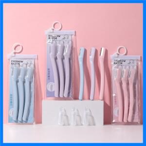 3개 세트 메이크업 도구 눈썹 정리기 면도기 블레이드 안전한 눈썹 쉐이퍼 트리밍 나이프 보호 커버 포함