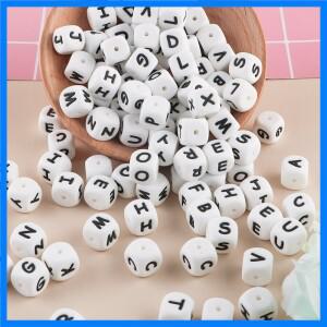 10개/세트 화이트 12MM 실리콘 알파벳 비즈 사각형 DIY 팔찌 보석 펜던트 액세서리