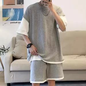 5부 레이어드st 오버핏 반팔 반바지 세트 여름 코디 eNk9+5thN