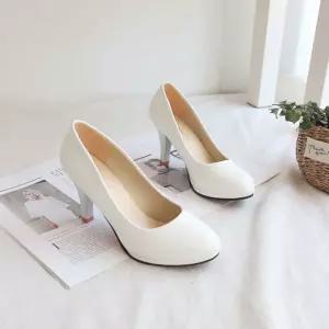 기본 흰색 구두 애나멜 하이힐 단체 여성화 빅사이즈 IIa2+1Owq