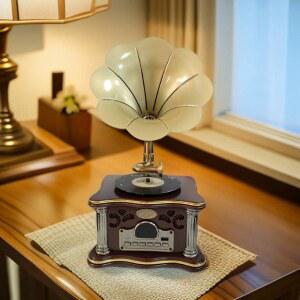 풍부한사운드 멀티 생일 선물용 충전 USB 호두 중형 레트로축음기