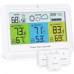 펜타스피 기상 관측소 무선 실내 실외기 3개 센서 경보 기능이 있는 가정용 디지털 온도계 습도 기압계