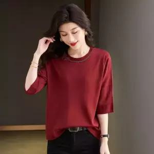 여자 니트 봄 여름 티 셔츠 롱루즈핏 반팔 쿨링 루즈핏 얇은 상의 7부 MF1
