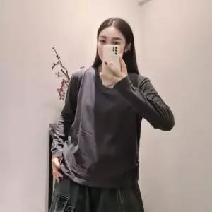 여자 가을 브이넥 티 셔츠 긴팔 아우터 스마일 패치 톱 ST3