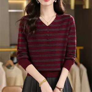 니트 여사친 얇은 카디건 스트라이프 긴팔 브이넥 봄가을 셔츠 상의 티 ST3