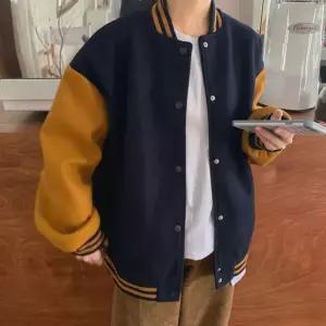 배색 기모 안감 야구 점퍼 봄 겨울 루즈핏 캐주얼룩 uyg7+8zgM