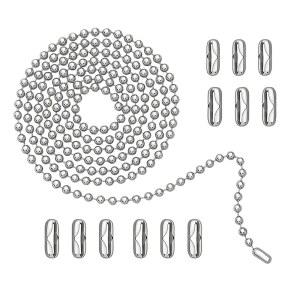 DLHMBOQ 120인치 천장 팬 풀 체인 익스텐더 - 12개의 커넥터가 있는 스테인리스 스틸 볼 체인, 팬/조명 기구, 램프, 커튼, 도그 태그(비즈 직경 3mm, 컷-투-사이즈)를 위한 길이 조절 가능