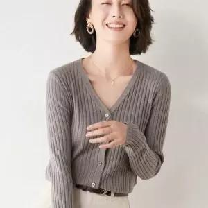 [의류] 여성용 슬림핏 골지 브이넥 니트 가디건 긴팔 베이직웨어