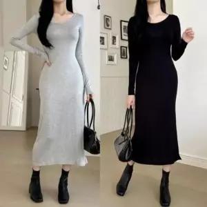 [의류] 봄가을 긴팔 미시 원피스 무지 심플 데일리 드레스