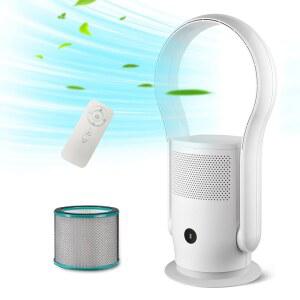 HEPA 필터가 장착된 트렌드기어 블레이드리스 타워 선풍기, 리모컨이 80 진동 9단 속도, 8시간 타이머, 홈 침실용 바닥 사무실, 흰색